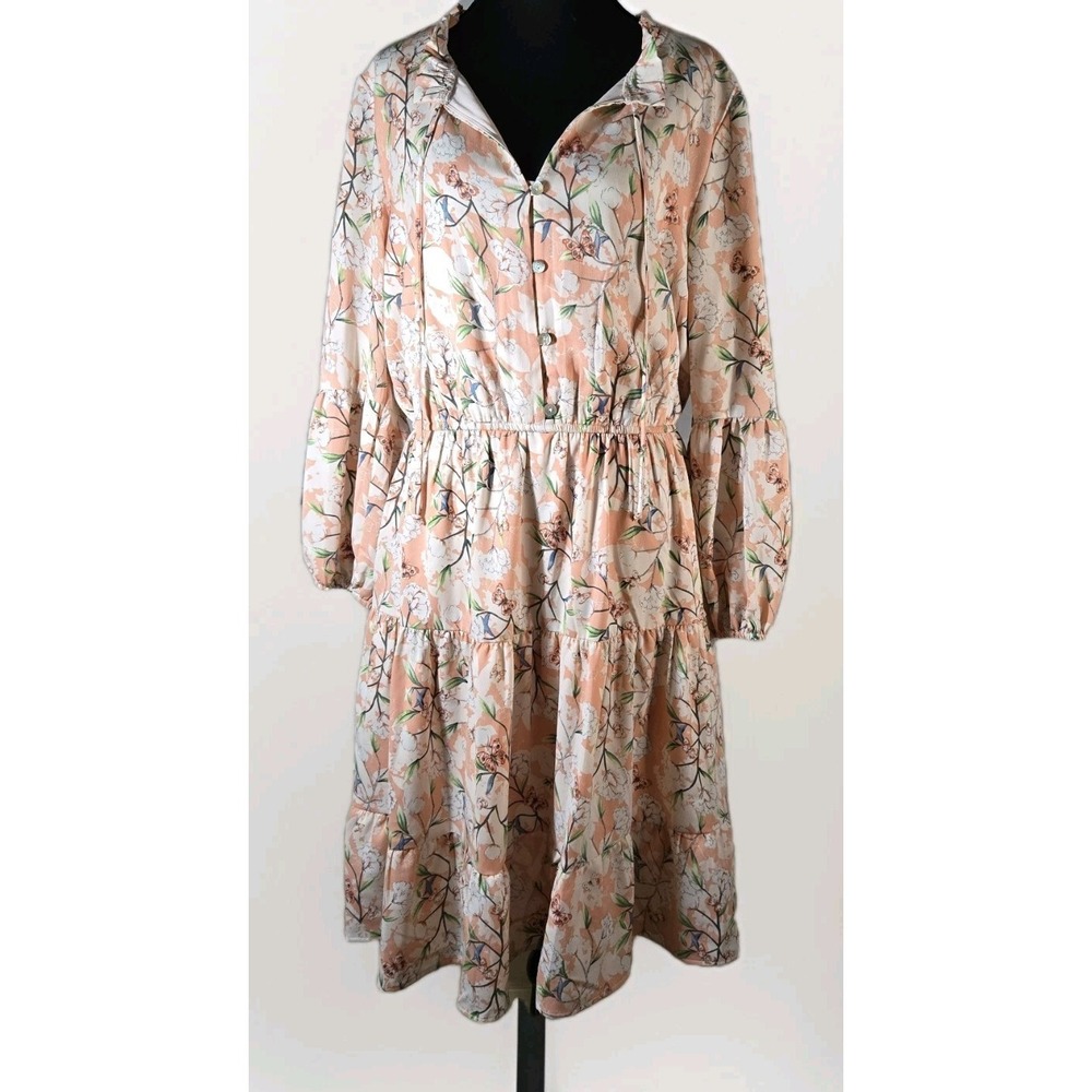 Kate and Lily Dress Women Midi Fit Flare Tiered Boho Floral Peasant size 10